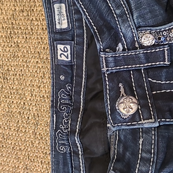 MISS ME Border Flap Pocket  Slim Boot Cut  W/ Sequins & Rhinestones Size26 - Picture 3 of 8
